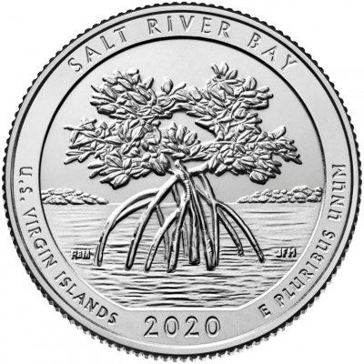 Купить США 1/4 доллара (25 центов, квотер) 2020 P — "Виргинские острова, бухта соленой реки" (53-й парк)