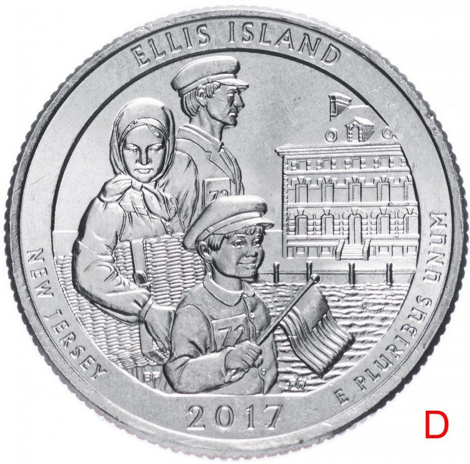купить США 1/4 доллара (25 центов, квотер) 2017 D — "Национальный монумент - остров Эллис" (39-й парк)