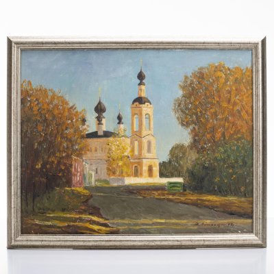 купить Картина "Плёс. Троицкая церковь", автор Обманщин Михаил Федорович (1968 г. р.), холст, масло, в раме, Россия, 2007 г.