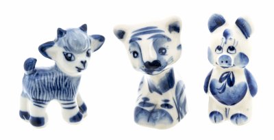 купить Статуэтки для интерьера "Зверята" набор из трех, фарфор, роспись, ЗАО "Объединение Гжель", Россия, 1992-2000 гг.