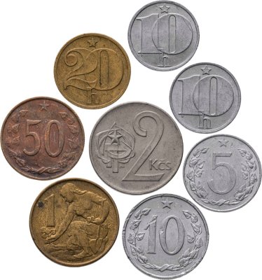 купить Чехословакия набор из 8 монет 5, 10, 20, 50 геллеров, 1, 2 крон 1953-1987