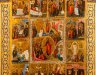 Купить Икона "Воскресение Христово. Сошествие во ад", с двунадесятыми праздниками и изображением четырёх евангелистов по краям (Иоанн, Матфей, Марк, Лука), дерево, темпера, золочение, эмалевые краски, Российская империя, 1890-1915 гг.