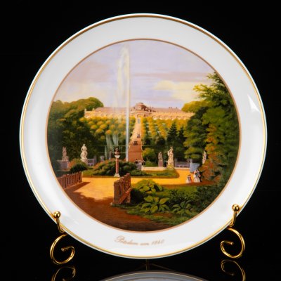 купить Тарелка декоративная "Дворец Сан-Суси" [с подписью захоронение Фридриха Великого, 17.08.1991], автор Карл Даниэль Фрейданк, фарфор, деколь, золочение, KPM (Königliche Porzellan-Manufaktur), Германия, 1991 г.