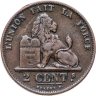 Купить Бельгия 2 сантима (centimes) 1875 Надпись на французском - 'DES BELGES'