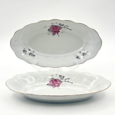 купить Набор из 2-х блюд (селёдочниц), украшенных изображением розы, фарфор, деколь, золочение, Karolina (Фарфоровая мануфактура «Каролина», Польша), Польша, 1980-1990 гг.