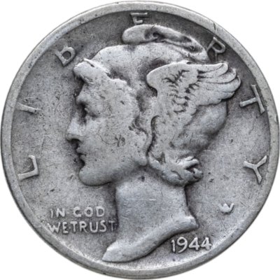 купить США 10 центов (дайм, one dime) 1944 Mercury Dime (дайм «Меркурий»), знак монетного двора "S" - Сан-Франциско