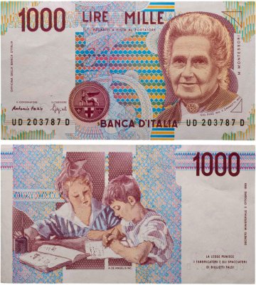 купить Италия 1000 лир 1990 "Мария Монтессори. Школа Монтессори"
