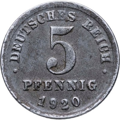 купить Германия 5 пфеннигов (pfennig) 1920 F знак монетного двора: "F" - Штутгарт