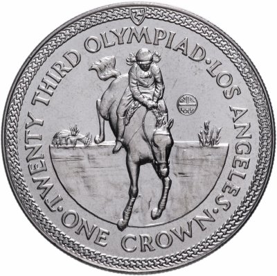 купить Остров Мэн 1 крона 1984 "XXIII летние Олимпийские Игры, Лос-Анджелес 1984 - конный спорт"