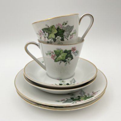 купить Набор кофейных трио с цветочным декором на 2 персоны, фарфор, деколь, золочение, Schönwald, Германия, 1950-1972 гг.