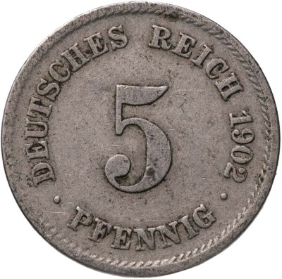 купить Германия 5 пфеннигов (pfennig) 1902 F знак монетного двора: "F" - Штутгарт