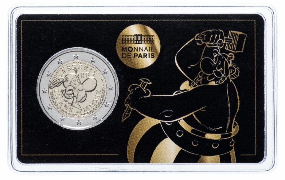 купить Франция 2 евро (euro) 2019 "60 лет со дня создания комиксов об Астериксе" на монетной карточке (блистере) - 3й тип "Обеликс"
