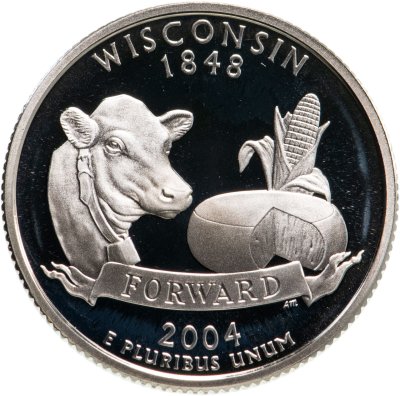 купить США 25 центов (квотер, 1/4 доллара, quarter dollar) 2004 S PROOF "Висконсин (Wisconsin)", знак монетного двора: "S" - Сан-Франциско