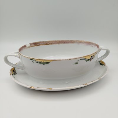 купить Терина (блюдо) для подачи горячих блюд с цветочным декором, фарфор, роспись, золочение, Европа, 1900-1920 гг.