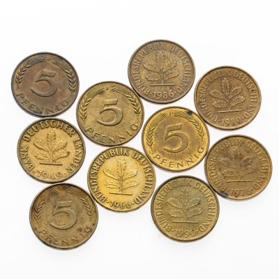 купить Германия набор из 10 монет 5 пфеннигов (pfennig) 1949-1990