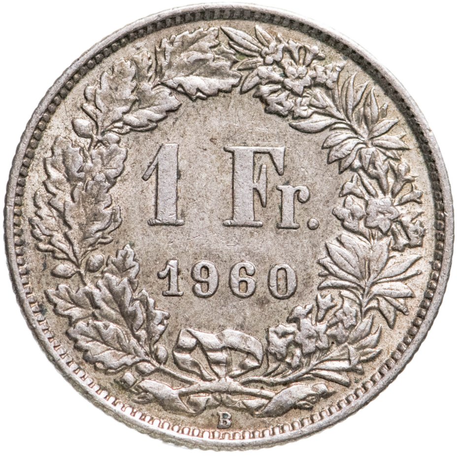 Монета Швейцария 1 франк (franc) 1960 стоимостью 1190 руб.