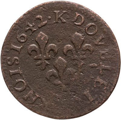 купить Франция Двойной турнуа 1642, знак монетного двора "K" - Бордо