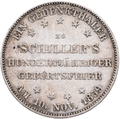 купить Франкфурт 1 талер 1859 100 лет со дня рождения Шиллера