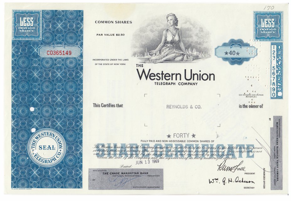 купить Акция США Western Union 1969г.