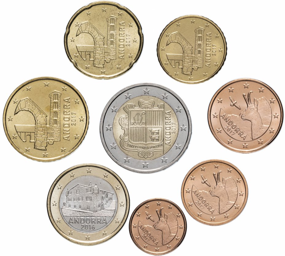 купить Андорра полный набор евро для обращения 2016-2019 (8 штук, UNC)