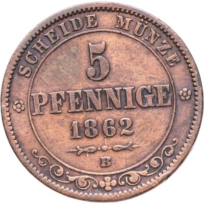 купить Германия (Саксония) 5 пфеннигов 1862 В
