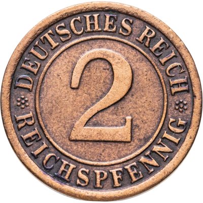 купить Германия 2 рейхспфеннига (reichspfennig) 1925 F знак монетного двора "F" — Штутгарт