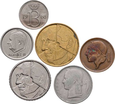 купить Бельгия набор из 6 монет 25, 50 сантимов, 1, 5, 50 франков 1952-1994