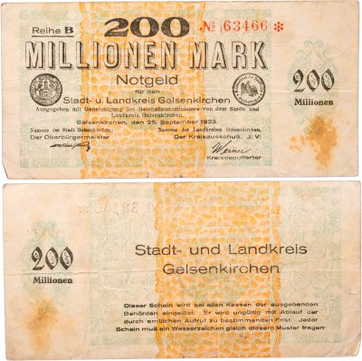 купить Германия, Нотгельд, Гельзенкирхен 200 миллионов марок 1923
