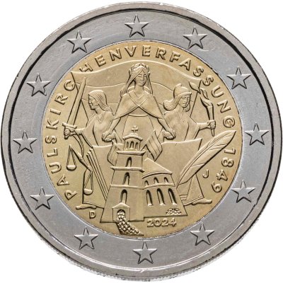 купить Германия 2 евро (euro) 2024 "175 лет Конституции Паульскирхе", знак монетного двор "J" - Гамбург