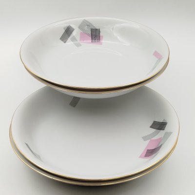 купить Набор из 6-ти суповых тарелок с геометрическим декором, Cornelia Loucky Carlsbad, фарфор, деколь, золочение, Чехословакия, 1960-1980 гг.