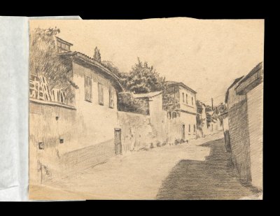 купить Этюд с изображением улицы южного города, художник Монастырёв Н.В., бумага, карандаш, СССР, 1970-1990 гг.