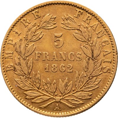 купить Франция 5 франков (francs) 1862 A Наполеон III Золото