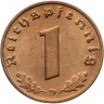 Купить Германия, Третий рейх 1 рейхспфенниг (reichspfennig) 1939, знак  монетного двора: "D" - Мюнхен