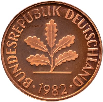 купить Германия 2 пфеннига (pfennig) 1982, знак монетного двора: "D" - Мюнхен