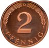 Купить Германия 2 пфеннига (pfennig) 1982, знак монетного двора: "D" - Мюнхен