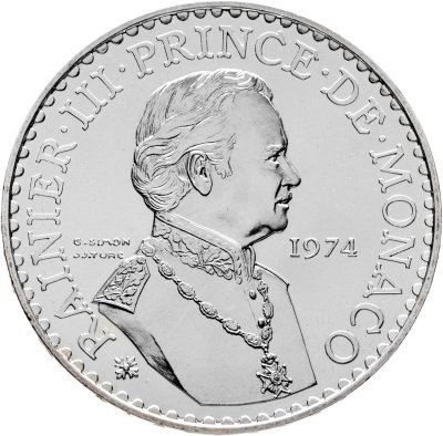 купить Монако 50 франков (francs) 1974 "25 лет правления Ренье III"