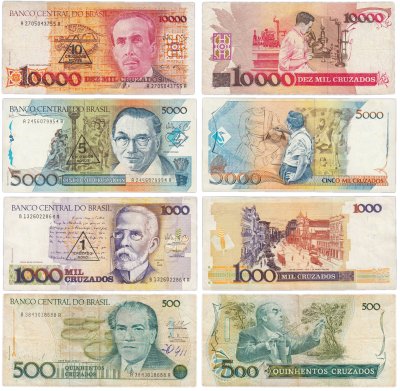 купить Бразилия набор из 4 банкнот 500, 1000, 5000, 10000 крузадо 1986-1989