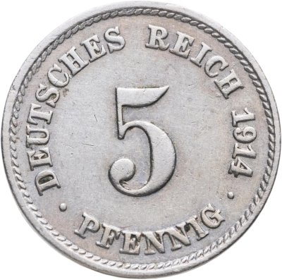 купить Германия 5 пфеннигов (pfennig) 1914 F знак монетного двора: "F" - Штутгарт