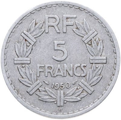 купить Франция 5 франков (francs) 1950 B знак монетного двора: "B" - Бомон-ле-Роже