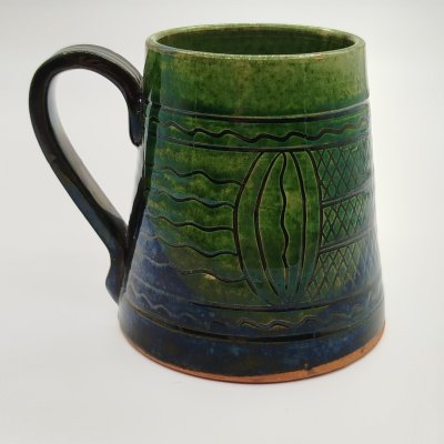 купить Кружка пивная зелёного цвета с рельефным растительным декором, керамика, глазурь, Европа, 1990-2010 гг.