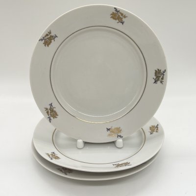 купить Набор из 3 тарелок с декором "Роза", фарфор, деколь, золочение, Дулевский фарфоровый завод (Дулёво), СССР, 1970-1980 гг.