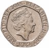 Купить Великобритания 20 пенсов (pence) 2015-2020 "Фрагмент щита, с инициалами JC"