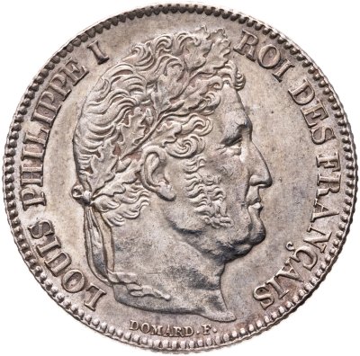 купить Франция 1 франк (franc) 1845, знак монетного двора "B" - Руан