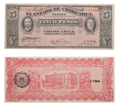 купить Мексика 5 песо 1914 (1915) (Pick s532A) 7 значный номер
