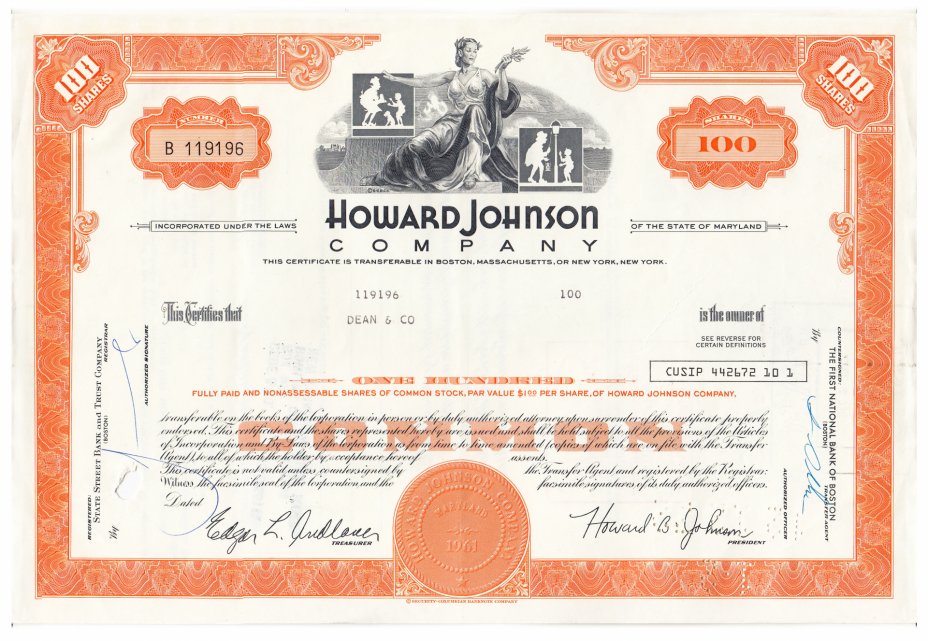 купить Акция США Howard Johnson company 1971- 1972 гг.
