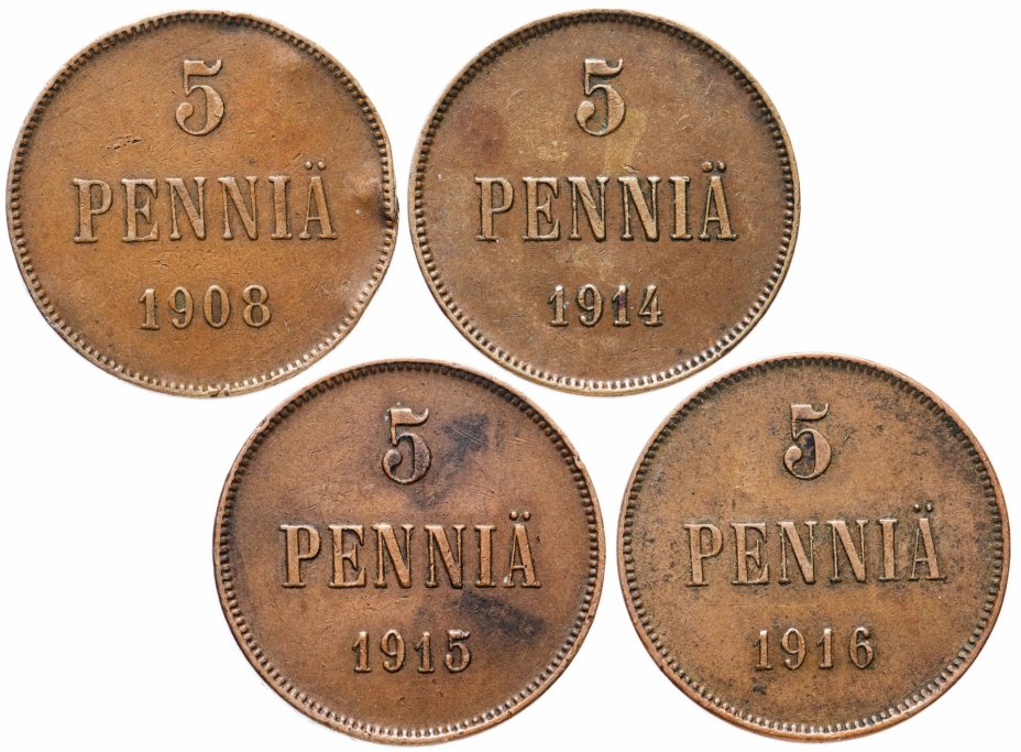 купить Набор из 4 монет 5 пенни 1908-1916