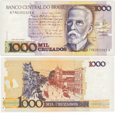 купить Бразилия 1000 крузейро 1987-1988 года (Pick 213b)