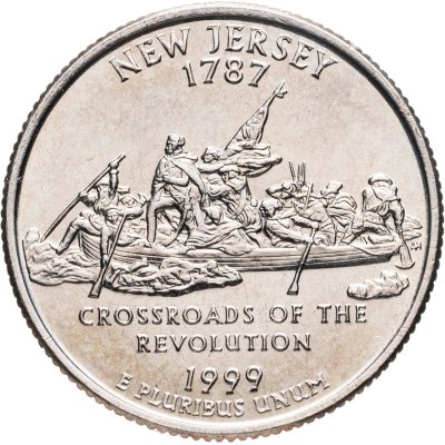 купить США 25 центов (квотер, 1/4 доллара, quarter dollar) 1999 "Нью-Джерси", знак монетного двора "D"- Денвер