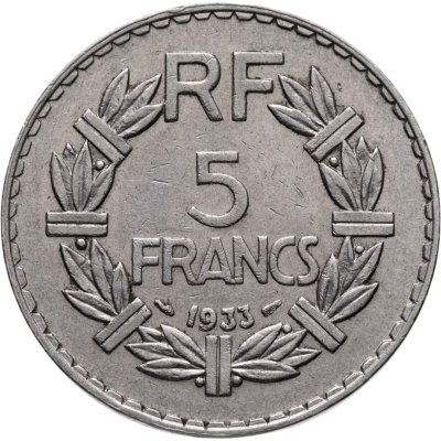 купить Франция 5 франков (francs) 1933 женское лицо обращено влево