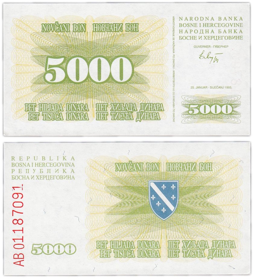 купить Босния и Герцеговина 5000 динар 1993 года (Pick 16a)